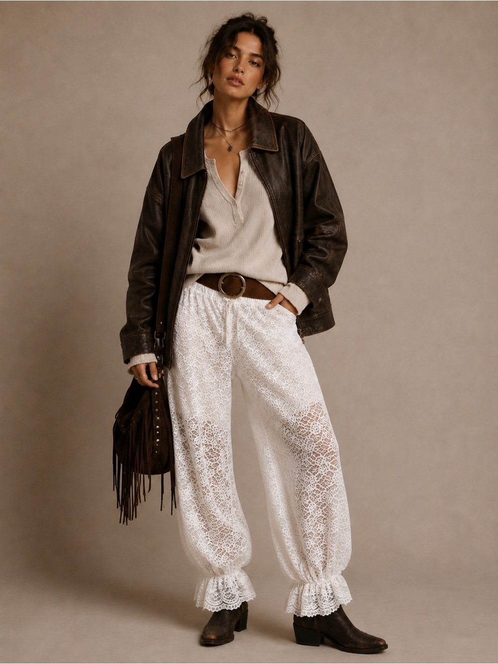 White Lace Bloomer Pants w Built-In Shorts | Boho Cottagecore Artisan